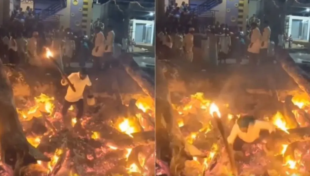 影／印度火祭儀式出意外！男拿火把、裝油容器突跌入火坑　全身嚴重燒傷身亡