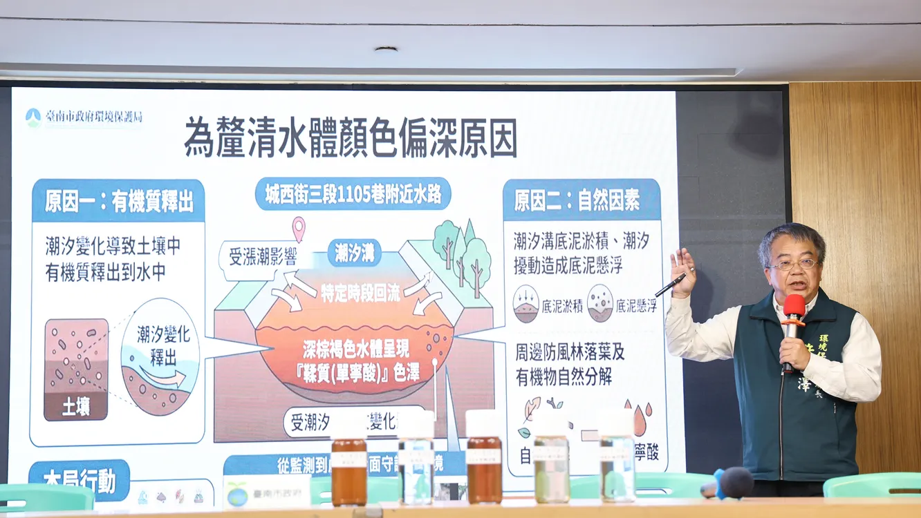 ▲曾文溪河口水色變異遭疑城西掩埋場排污，台南環保局提數據駁斥。（圖／台南市政府提供）