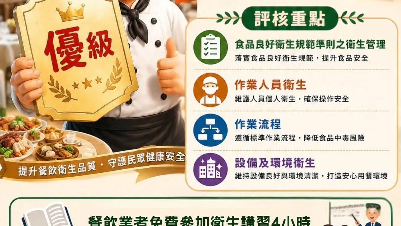 嘉縣「餐飲業衛生分級評核」專案即日起開放報名