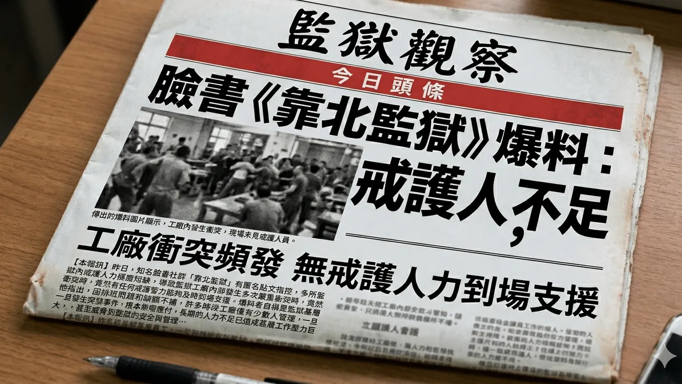 某監獄工場出事叫不到人支援?「靠北監獄」臉書貼文揭戒護人力嚴重不足