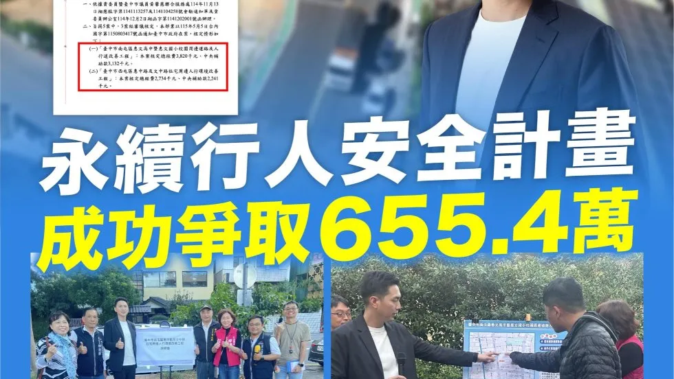 建設不能等!西屯、南屯人行道改善設計費核定655萬元 廖偉翔:打造安全回家路