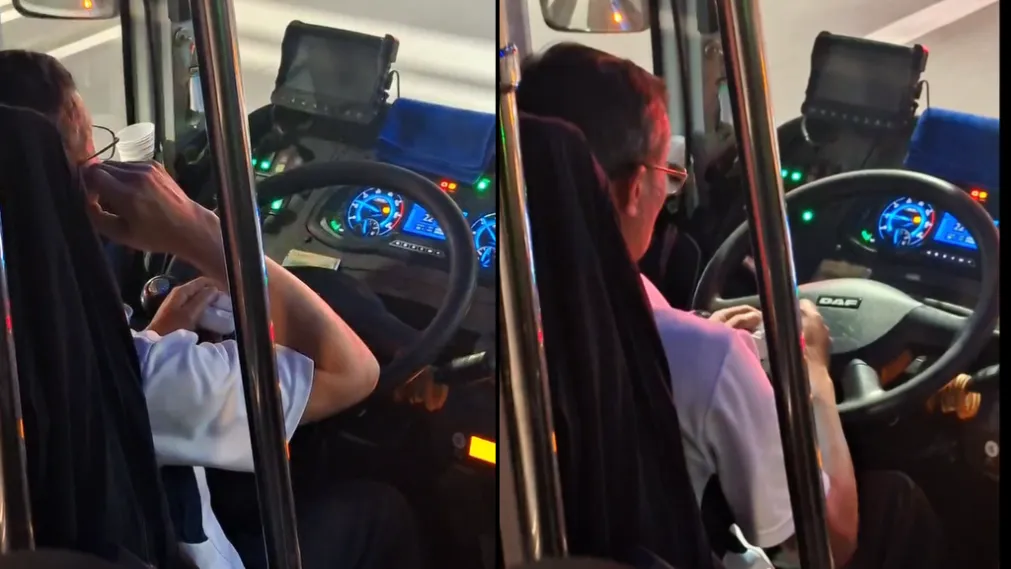 爆料/台中公車司機邊講電話還低頭弄耳機盒 乘客:投訴3次都沒用決定公開