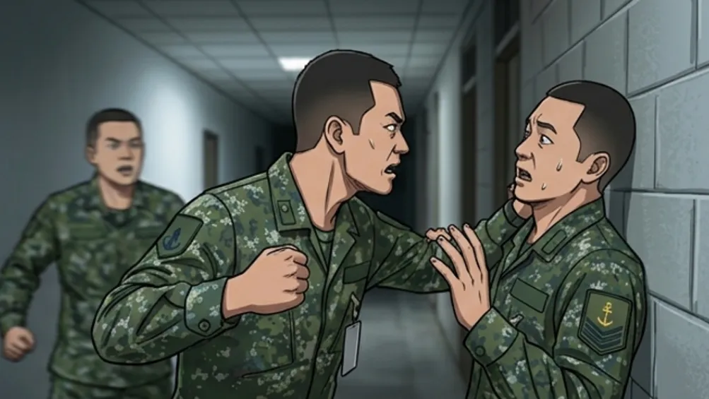 不爽中士口氣差！海陸一兵嗆「靠北三小、放假找人堵你」　還動手推他撞牆下場慘了
