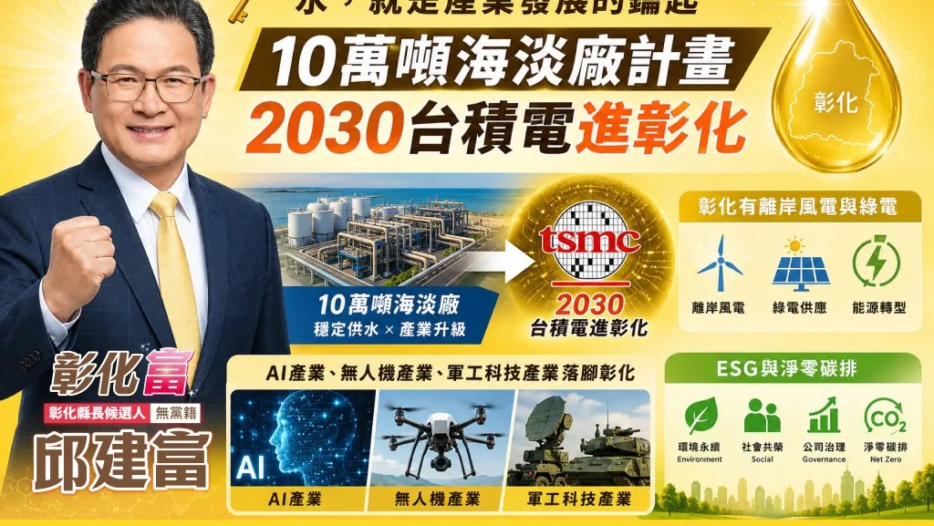 台積電傳評估二林設封測廠　邱建富：海水淡化廠是彰化爭取高科技產業關鍵