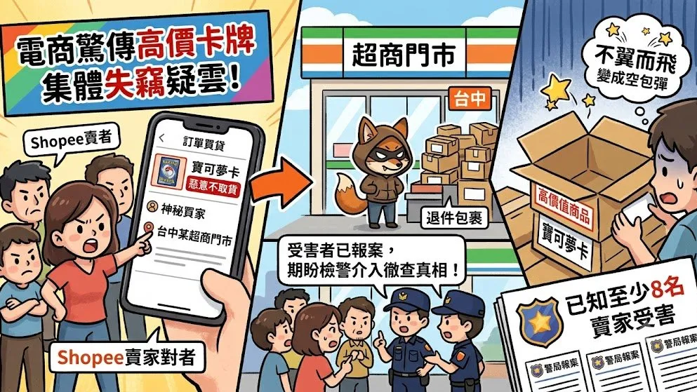 爆料／網購驚傳「神祕黑洞」！8賣家寄高價寶可夢卡至台中同一超商 退件竟全變「空包彈」