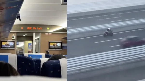 影/時速破280公里?機車騎士狂飆泉州灣大橋 竟與高鐵「併駕齊驅」