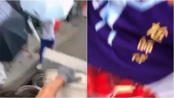 影／玄濟宮遭偷襲！穿紫衣裝信眾搭車靠近喊「尬賽」潑穢物放鞭炮　車上視角影片瘋傳