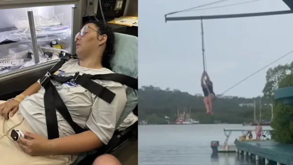 影/美國女子郵輪之旅玩滑索出意外!下體猛撞繩子重創腫如棒球 自費5萬美元搭醫療專機急救